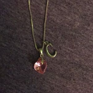 Necklace with Heart and Letter C charm.